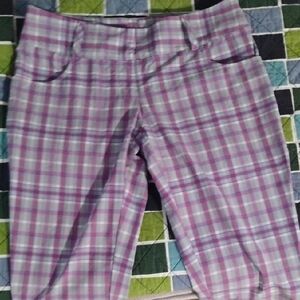 Purple and White Plaid Capri Pants
